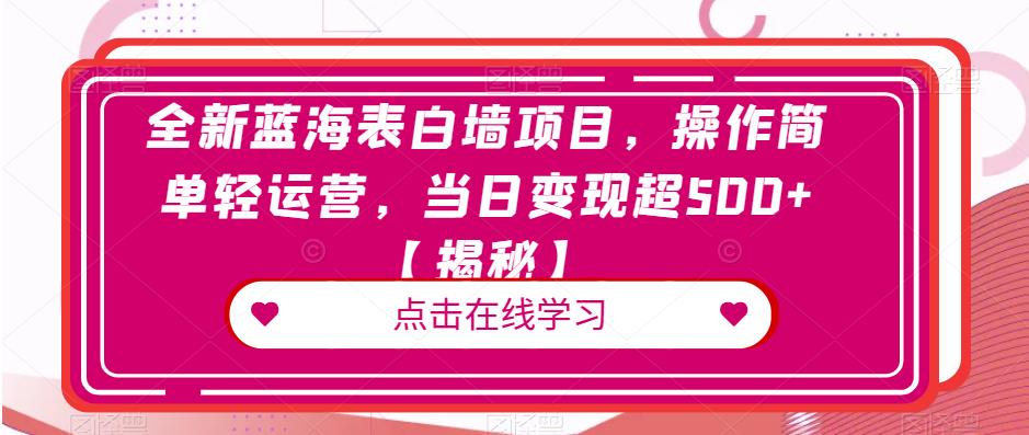 全新蓝海表白墙项目，操作简单轻运营，当日变现超500+【揭秘】-资源云