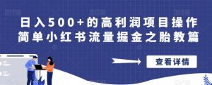 日入500+的高利润项目操作简单小红书流量掘金之胎教篇【揭秘】-资源云
