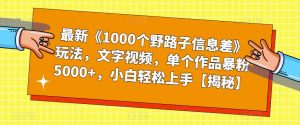 最新《1000个野路子信息差》玩法,文字视频,单个作品暴粉5000+,小白轻松上手【揭秘】-资源云