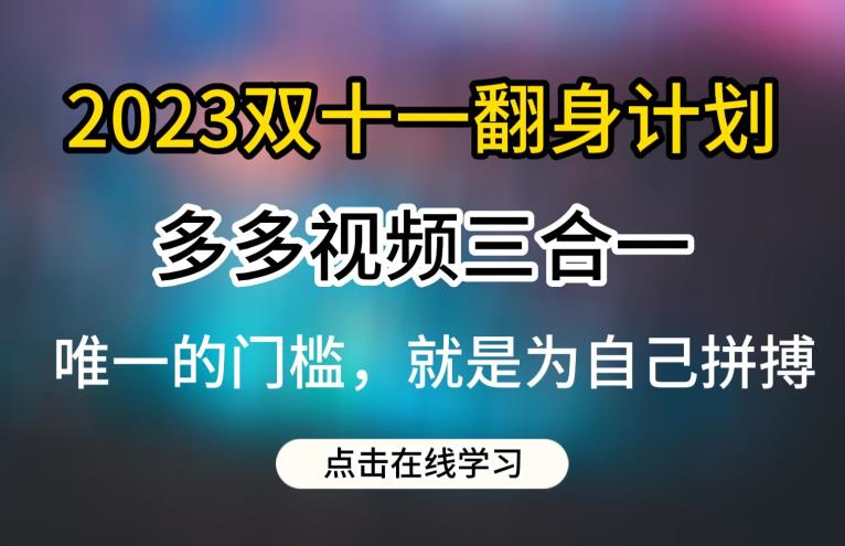 2023双十一翻身计划，多多视频带货三合一玩法教程【揭秘】-资源云