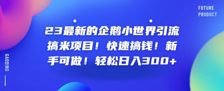 23最新的企鹅小世界引流搞米项目！快速搞钱！新手可做！轻松日入300+【揭秘】-资源云