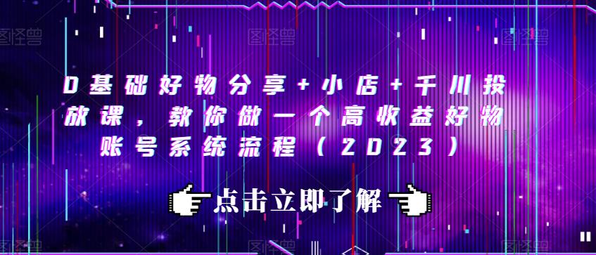 0基础好物分享+小店+千川投放课，教你做一个高收益好物账号系统流程（2023）-资源云