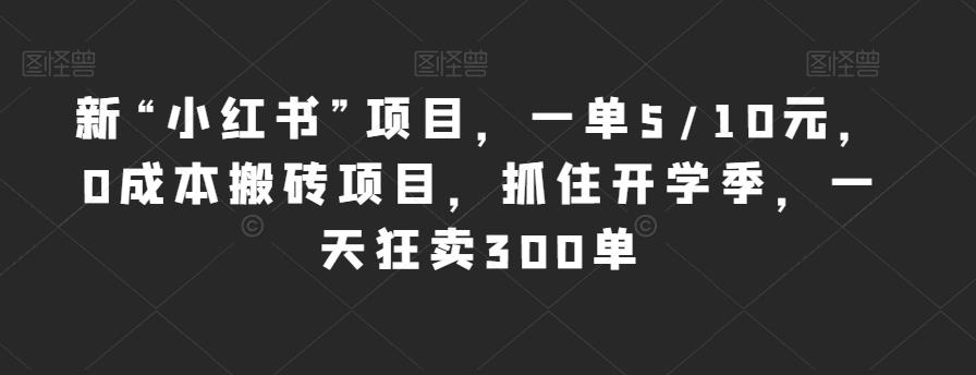 新“小红书”项目，一单5/10元，0成本搬砖项目，抓住开学季，一天狂卖300单【揭秘】-资源云