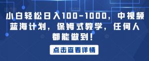 小白轻松日入100-1000,中视频蓝海计划,保姆式教学,任何人都能做到!【揭秘】-资源云