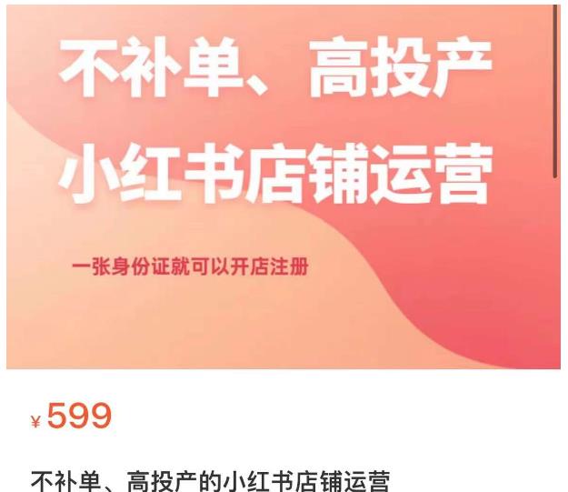 不补单、高投产的小红书店铺运营，一张身份证就可以开店注册-资源云
