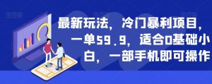 最新玩法，冷门暴利项目，一单59.9，适合0基础小白，一部手机即可操作【揭秘】-资源云