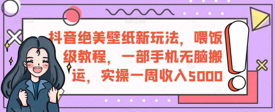 抖音绝美壁纸新玩法，喂饭级教程，一部手机无脑搬运，实操一周收入5000【揭秘】-资源云