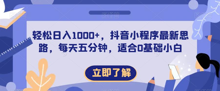 轻松日入1000+，抖音小程序最新思路，每天五分钟，适合0基础小白【揭秘】-资源云