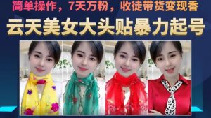 云天美女大头贴暴力起号教学，简单操作，7天万粉，收徒带货变现香-资源云