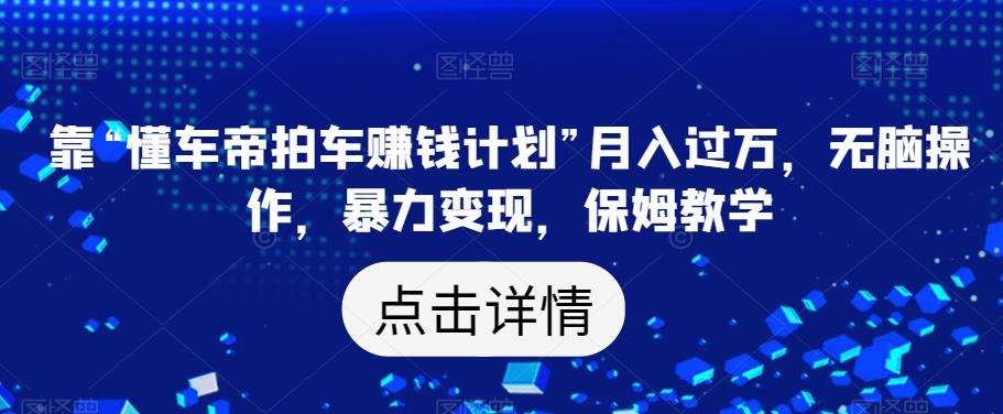 靠“懂车帝拍车赚钱计划”月入过万，无脑操作，暴力变现，保姆教学【揭秘】-资源云