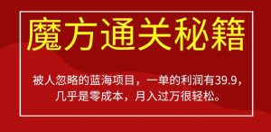 被人忽略的蓝海项目,魔方通关秘籍,一单的利润有39.9,几乎是零成本,月入过万很轻松【揭秘】-资源云
