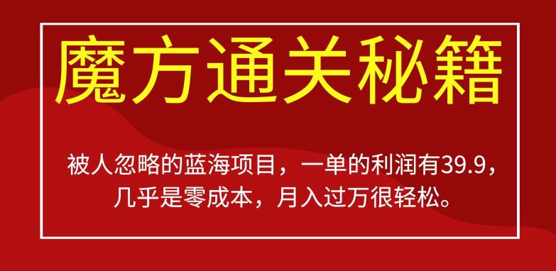 被人忽略的蓝海项目，魔方通关秘籍，一单的利润有39.9，几乎是零成本，月入过万很轻松【揭秘】-资源云