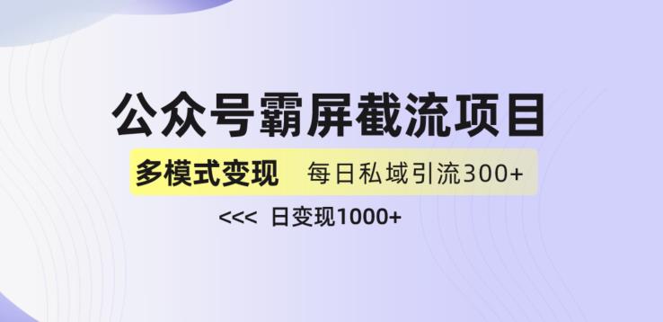 公众号霸屏截流项目+私域多渠道变现玩法，全网首发，日入1000+【揭秘】-资源云
