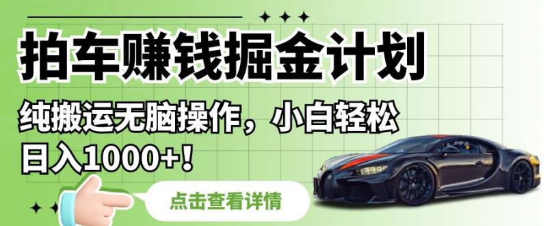 拍车赚钱掘金计划，纯搬运无脑操作，小白轻松日入1000+【揭秘】-资源云