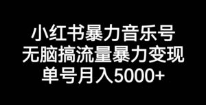 小红书暴力音乐号，无脑搞流量暴力变现，单号月入5000+-资源云