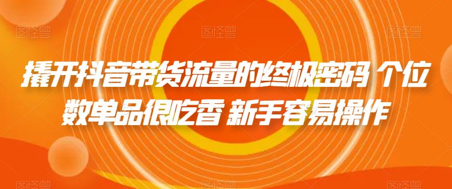 撬开抖音带货流量的终极密码 个位数单品很吃香 新手容易操作-资源云