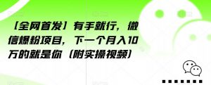 【全网首发】有手就行,微信爆粉项目,下一个月入10万的就是你(附实操视频)【揭秘】-资源云
