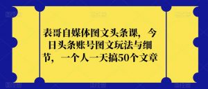 表哥自媒体图文头条课，今日头条账号图文玩法与细节，一个人一天搞50个文章-资源云