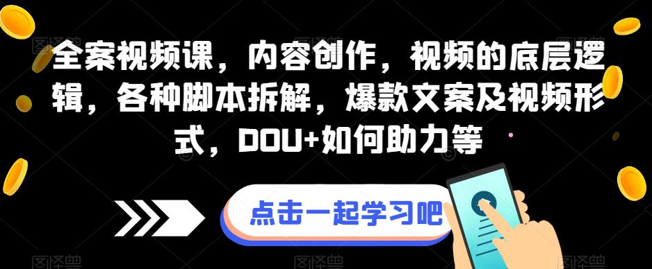全案视频课，内容创作，视频的底层逻辑，各种脚本拆解，爆款文案及视频形式，DOU+如何助力等-资源云