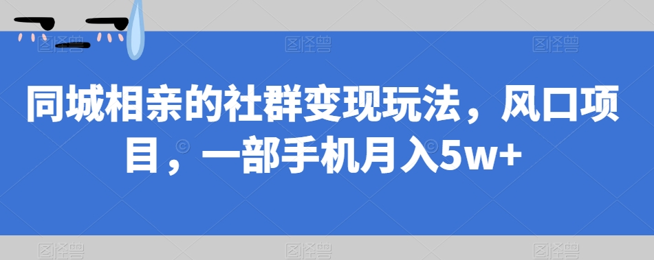 同城相亲的社群变现玩法，风口项目，一部手机月入5w+【揭秘】-资源云