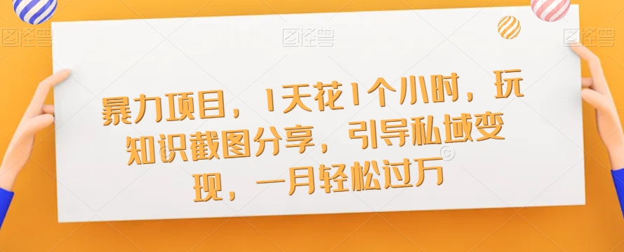 暴力项目，1天花1个小时，玩知识截图分享，引导私域变现，一月轻松过万【截图】-资源云