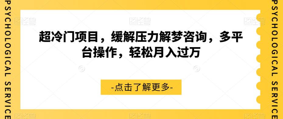 超冷门项目，缓解压力解梦咨询，多平台操作，轻松月入过万【揭秘】-资源云