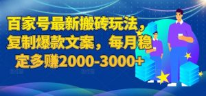 百家号最新搬砖玩法，复制爆款文案，每月稳定多赚2000-3000+【揭秘】-资源云