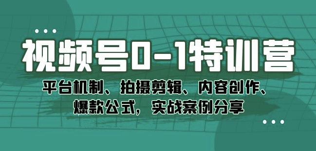 视频号0-1特训营：平台机制、拍摄剪辑、内容创作、爆款公式，实战案例分享-资源云