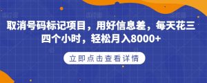 取消号码标记项目，用好信息差，每天花三四个小时，轻松月入8000+【揭秘】-资源云