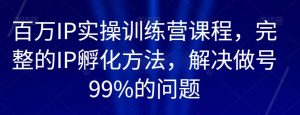 百万IP实操训练营课程,完整的IP孵化方法,解决做号99%的问题-资源云