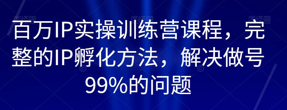 百万IP实操训练营课程，完整的IP孵化方法，解决做号99%的问题-资源云