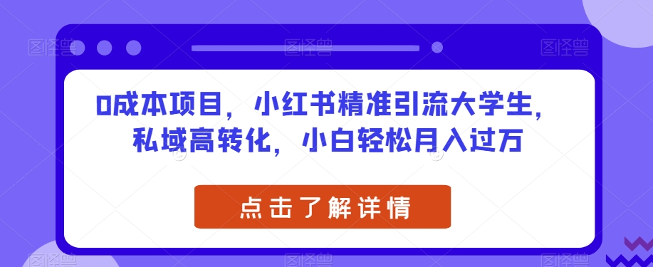 0成本项目，小红书精准引流大学生，私域高转化，小白轻松月入过万【揭秘】-资源云