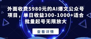 外面收费5980元的AI爆文公众号项目，单日收益300-1000+适合批量起号无限放大【揭秘】-资源云