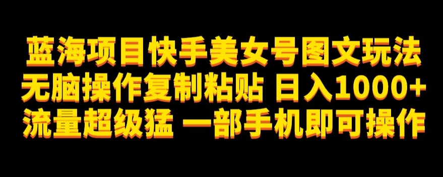 蓝海项目快手美女号图文玩法，无脑操作复制粘贴，日入1000+流量超级猛一部手机即可操作【揭秘】-资源云