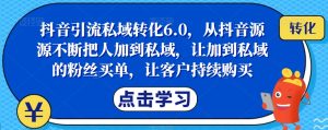 抖音引流私域转化6.0,从抖音源源不断把人加到私域,让加到私域的粉丝买单,让客户持续购买-资源云