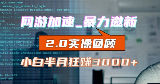 网游加速邀新，狂吃提成，适合小白，首月破千（v2.0版教程）【揭秘】-资源云