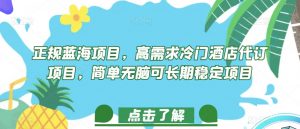 正规蓝海项目,高需求冷门酒店代订项目,简单无脑可长期稳定项目【揭秘】-资源云