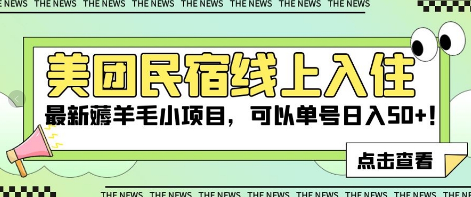 美团民宿线上入住，最新薅羊毛小项目，可以单号日入50+【揭秘】-资源云