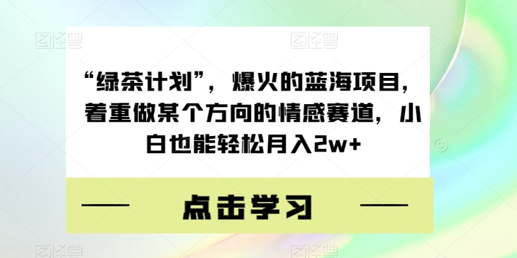 “绿茶计划”，爆火的蓝海项目，着重做某个方向的情感赛道，小白也能轻松月入2w+【揭秘】-资源云