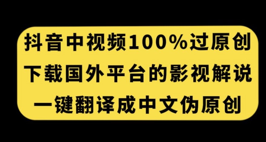 抖音中视频百分百过原创，下载国外平台的电影解说，一键翻译成中文获取收益-资源云