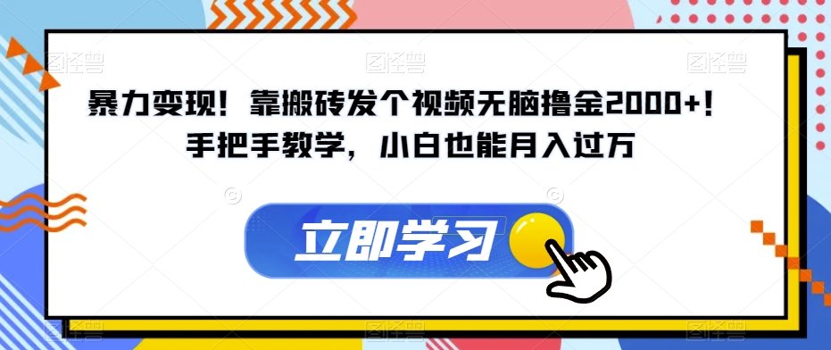 暴力变现！靠搬砖发个视频无脑撸金2000+！手把手教学，小白也能月入过万【揭秘】-资源云