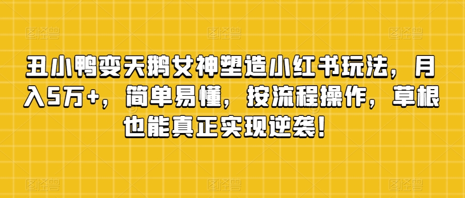 丑小鸭变天鹅女神塑造小红书玩法，月入5万+，简单易懂，按流程操作，草根也能真正实现逆袭！-资源云