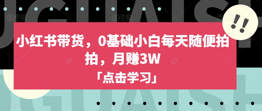 小红书带货，0基础小白每天随便拍拍，月赚3W【揭秘】-资源云