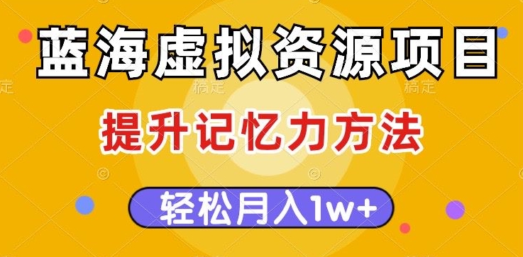 蓝海虚拟资源项目，提升记忆力方法，多种变现方式，轻松月入1w+【揭秘】-资源云
