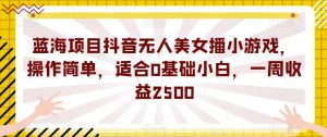 蓝海项目抖音无人美女播小游戏,操作简单,适合0基础小白,一周收益2500【揭秘】-资源云