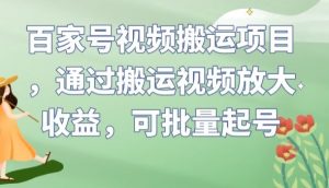 百家号视频搬运项目,通过搬运视频放大收益,可批量起号【揭秘】-资源云