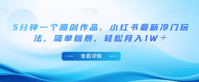 5分钟一个原创作品，小红书最新冷门玩法，简单粗暴，轻松月入1W＋【揭秘】-资源云