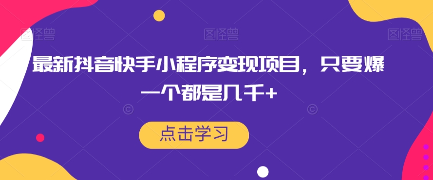 最新抖音快手小程序变现项目，只要爆一个都是几千+-资源云