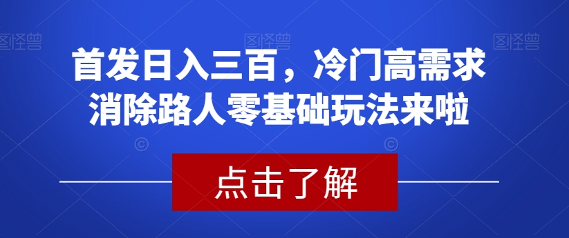 首发日入三百，冷门高需求消除路人零基础玩法来啦【揭秘】-资源云