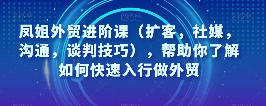 凤姐外贸进阶课（扩客，社媒，沟通，谈判技巧），帮助你了解如何快速入行做外贸-资源云
